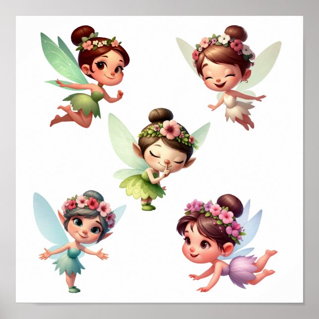 Affiche Un ensemble de petites fées de dessin animé magiqu (Devant)