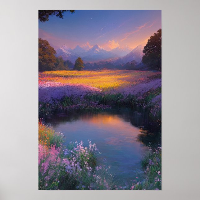 Affiche Un étang parmi les fleurs (Devant)