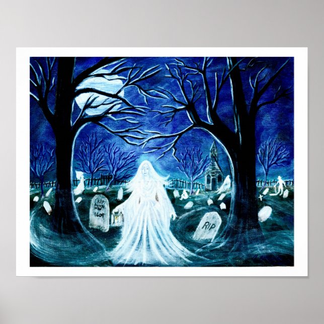 Affiche Un fantôme d'Halloween dans un cimetière "Up after (Devant)
