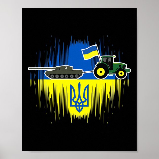 Affiche Un fermier ukrainien vole un char Drapeau ukrainie (Devant)