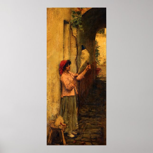 Affiche Un fileur de lin napolitain par Waterhouse (Devant)