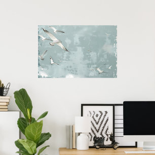 Affiche Un fond de collage d'oiseaux côtiers océan mer cie