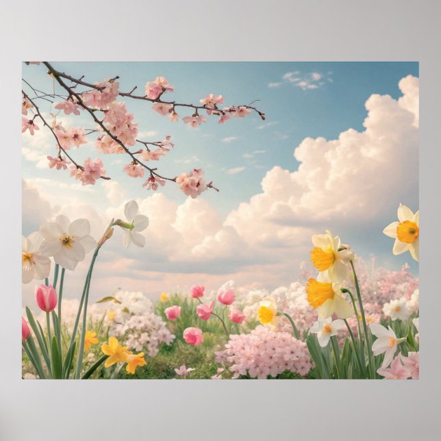 Affiche Un fond floral printanier (Devant)