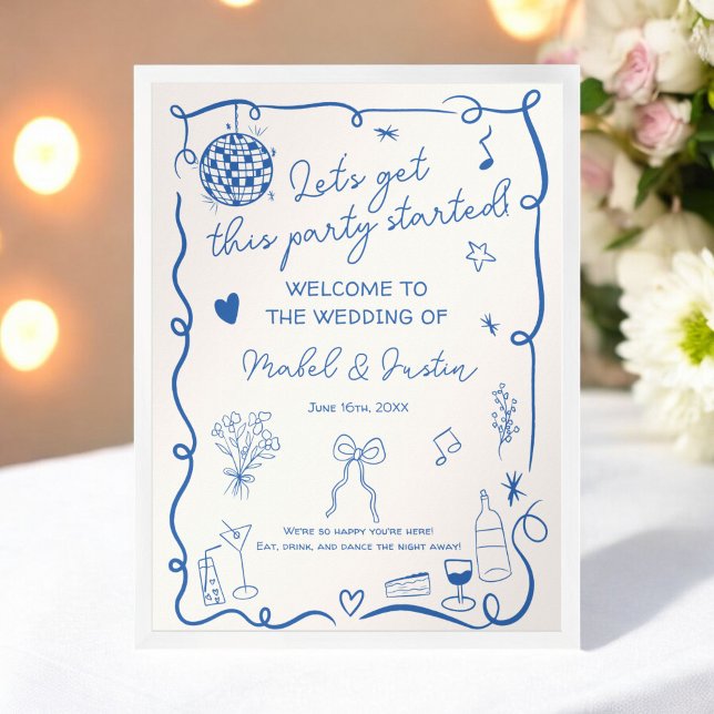 Affiche Un Français excentrique Illustration amusant Maria (Quirky French Illustrated fun Wedding Welcome Poster)