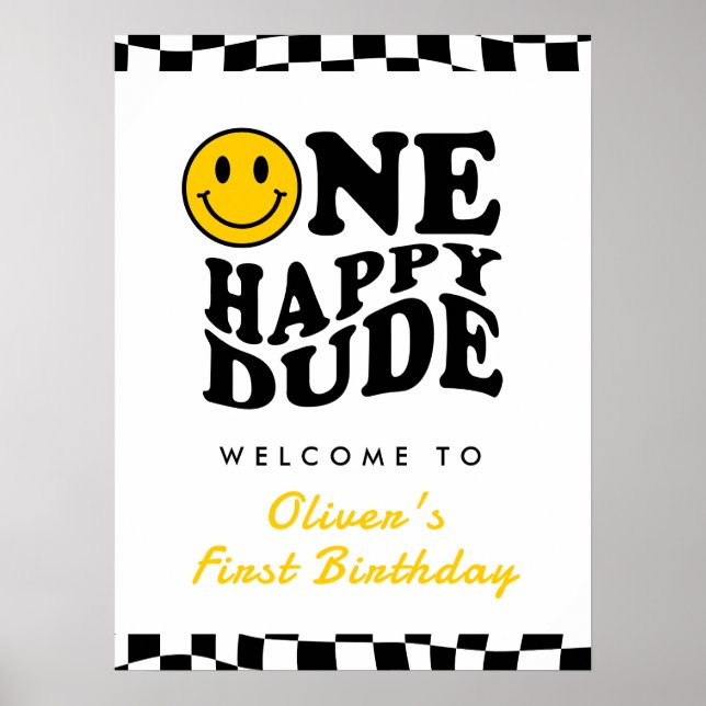 Affiche Un garçon heureux 1er anniversaire Wavy Welcome (Devant)