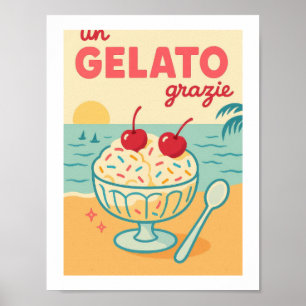 Affiche Un Gelato Grazie Rétro Glace Plage Tropicale