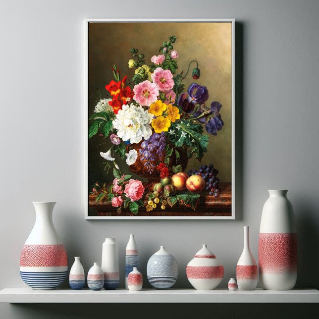 Affiche Un grand bouquet de fleurs avec des pêches et des  (Créateur téléchargé)