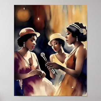 Affiche Un groupe de chanteurs se produisant dans un club