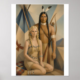 Affiche Un guerrier amérindien et sa squaw blonde
