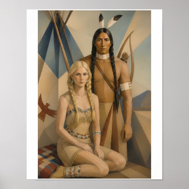 Affiche Un guerrier amérindien et sa squaw blonde (Devant)