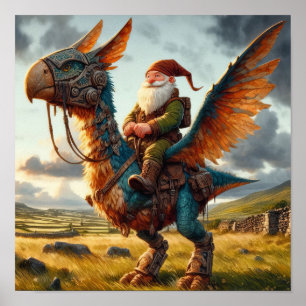 Affiche Un guerrier gnome posant avec son dragon