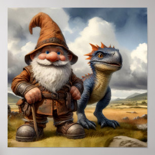 Affiche Un guerrier gnome posant avec son dragon