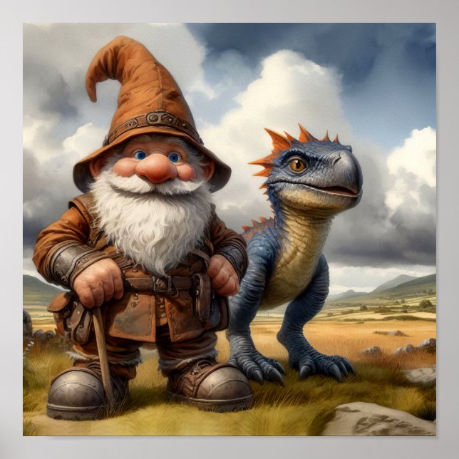 Affiche Un guerrier gnome posant avec son dragon (Devant)