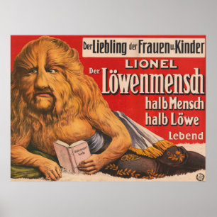 Affiche Un Homme Avec Tête Lion Lecture Shakespeare, 1913.