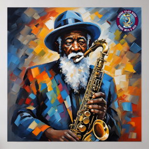 Affiche Un homme blues jouant du saxophone