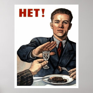Affiche Un homme refuse de boire, l'anti-alcoolisme soviét
