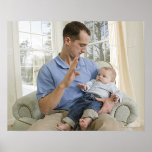 Affiche Un homme signe le mot "B" en signe américain