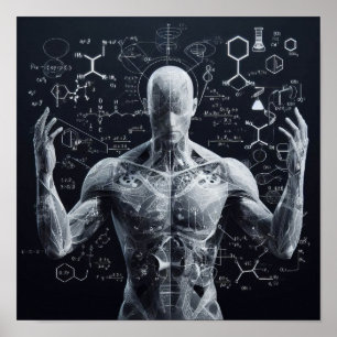 Affiche Un humanoïde superposé sur une fiche de données