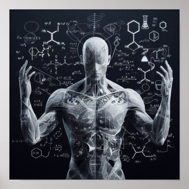 Affiche Un humanoïde superposé sur une fiche de données (Devant)