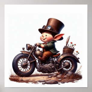 Affiche Un jeune enfant heureux chevauchant une moto Steam