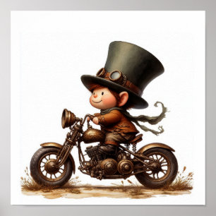 Affiche Un jeune enfant heureux chevauchant une moto Steam