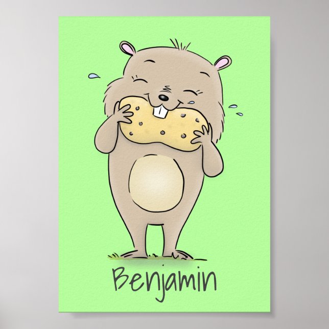 Affiche Un joli hamster souriant avec un dessin animé d'ar (Devant)
