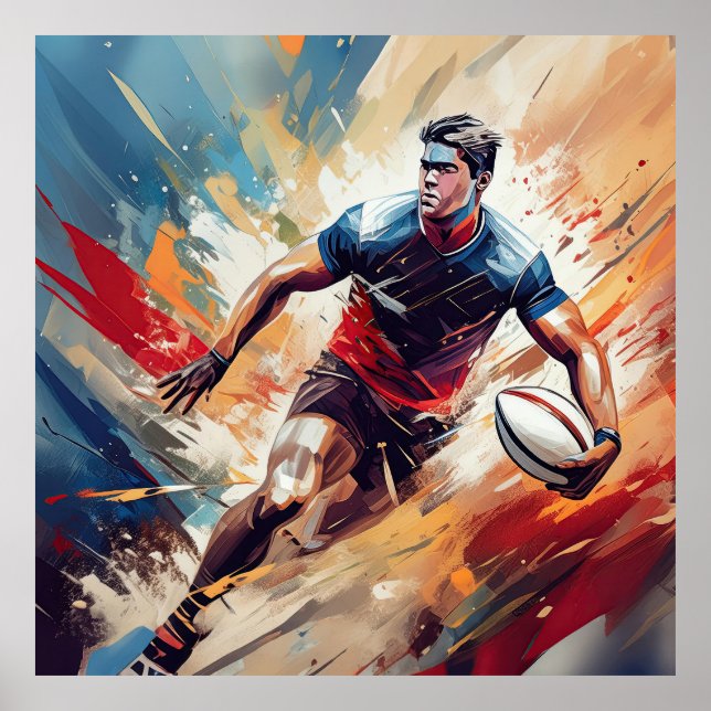 Affiche Un joueur de rugby masculin. (Devant)
