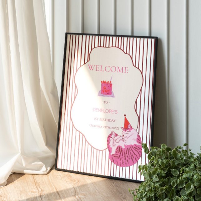 Affiche Un joyeux anniversaire pour une chatte rose 1 an (Créateur téléchargé)