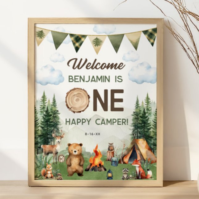 Affiche Un Joyeux Camper Premier Anniversaire 16x20 Bienve (One Happy Camper First Birthday 16x20 Welcome Poster
)