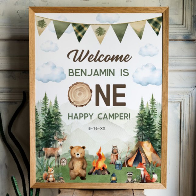 Affiche Un Joyeux Camper Premier anniversaire 18x24 Affich (One Happy Camper First Birthday 18x24 Welcome Sign
)