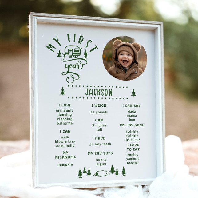 Affiche Un joyeux campeur 1er anniversaire Photo Milestone (Créateur téléchargé)