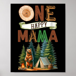 Affiche Un joyeux campeur maman premier anniversaire ours