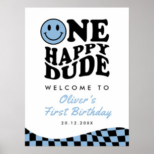 Affiche Un joyeux Dude Blue Boy 1er Anniversaire Sourire B