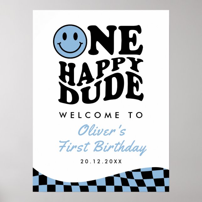Affiche Un joyeux Dude Blue Boy 1er Anniversaire Sourire B (Devant)