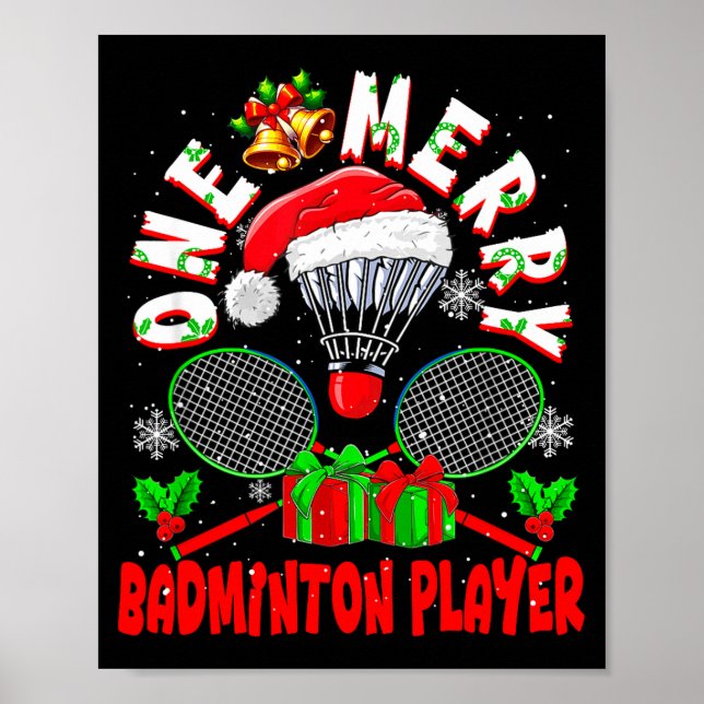 Affiche Un joyeux joueur de badminton Noël Équipe Correspo (Devant)