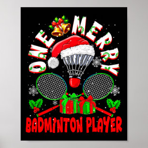 Affiche Un joyeux joueur de badminton Noël Équipe de corre
