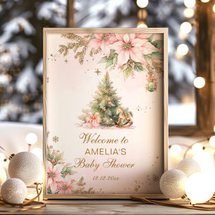 Affiche Un joyeux petit Baby shower rose bienvenue de Noël
