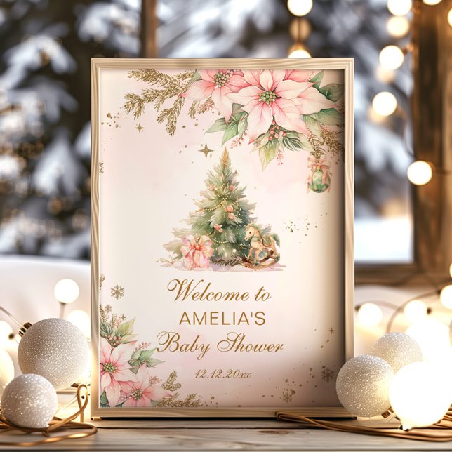 Affiche Un joyeux petit Baby shower rose bienvenue de Noël (Créateur téléchargé)