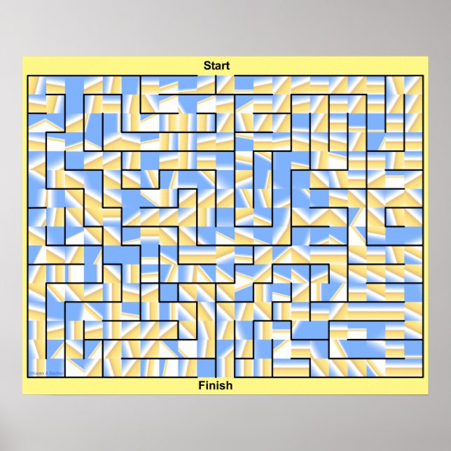 Affiche Un labyrinthe coloré bleu et jaune. (Devant)
