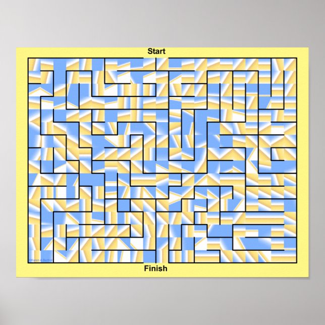 Affiche Un labyrinthe coloré bleu et jaune. (Devant)