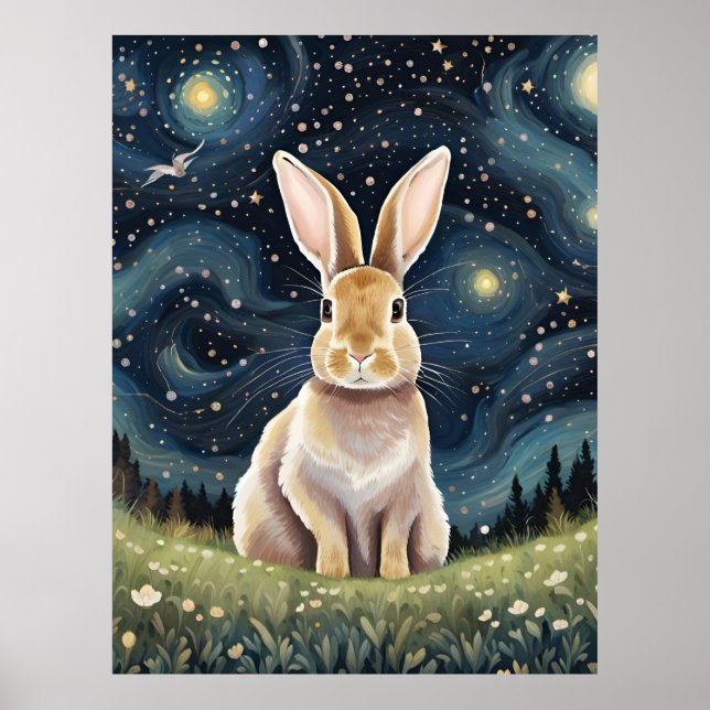 Affiche Un lapin dans la nuit étoilée (Devant)