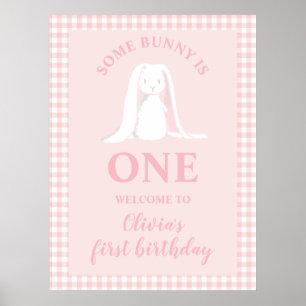 Affiche Un lapin est un premier anniversaire rose