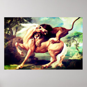 Affiche Un Lion Attaquant Un Cheval Peint