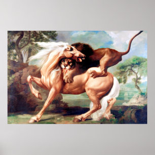 Affiche Un Lion Attaquant Un Cheval Peint-17620