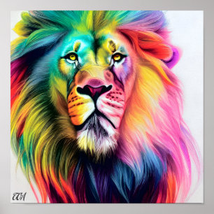 Affiche Un Lion Coloré Majestueux