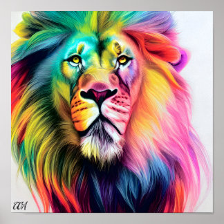 Affiche Un Lion Coloré Majestueux