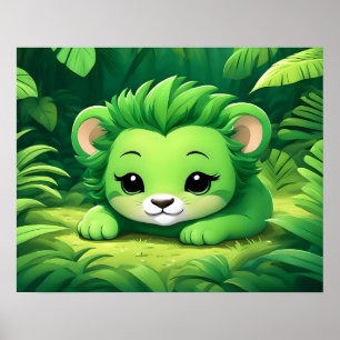 Affiche Un Lion Cub Vert dans la Jungle