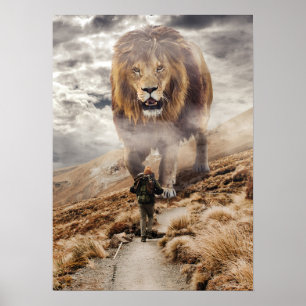 Affiche Un lion géant contre l'homme - Un esprit de réussi