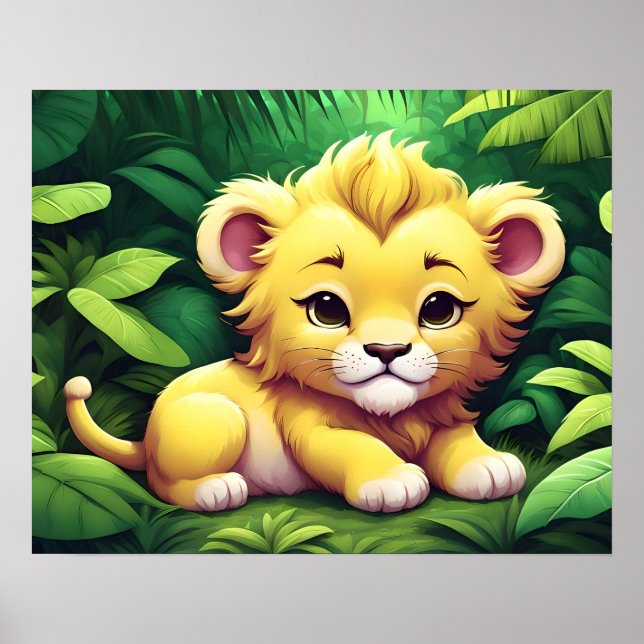 Affiche Un Lion jaune dans la jungle (Devant)