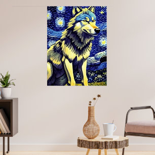 Affiche Un loup dans la nuit étoilée